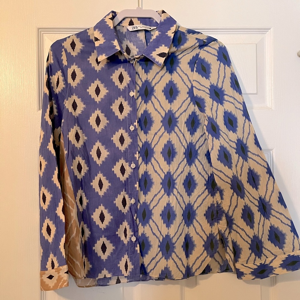 ZARA Ikat Patchwork Button-down Top Women’s Small